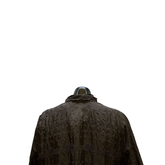 Johnny Was Vintage Dark Chocolate Embroidered Open Front Silk Cardigan - Picture 6 of 8